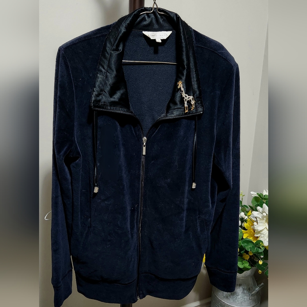 Northern Reflections Navy velvet zip up sweater